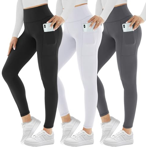 AMIYOYO 3 Pack Leggings for Women with Pockets High Waist Gym Leggings