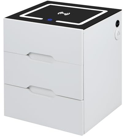 Panana Bedside Table with Wireless Charging Station & 2 USB Port, LED Smart Nightstand with 3 Drawers End Table Night Stand Organizer for Living Room Bedroom Use (White)