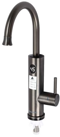 Wasserhahn mit Durchlauferhitzer, Wasserhahn für Elektrische, 3200W Edelstahl Durchlauferhitzer Küche mit Temperaturanzeige, 360° Schwenkbar Wasserhahn, Schutzgrad IPX4, Grau