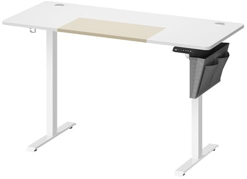 VASAGLE Electric Standing Desk, Height Adjustable Desk, 60 x 140 x (72-120) cm, 4 Memory Heights, Storage Pocket, for Home Office, Study, Cloud White and Matte White LSD016W11V1