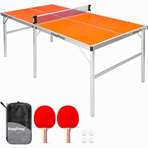 Original Cup EasyPong | Tischtennisplatte Orange | 182x91cm | Premium Qualität | Leicht zu transportieren | Stabil | Ideal für Drinnen & Draußen | 2 Schläger + 4 Bälle | Tischtennis