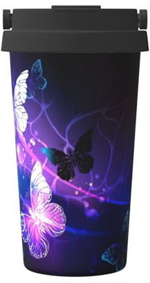 OdDdot Background with Night Butterflies Print Travel Coffee Mug Insulated Coffee Cup Reusable Coffee Cups Vacuum Stainless Steel Mug