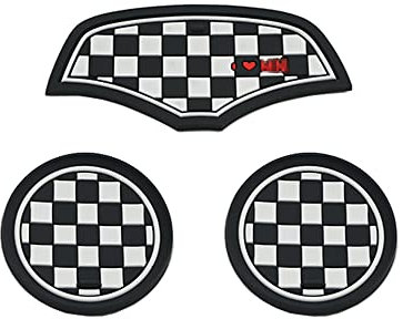 YSWOMOSKD Car Cup Coaster, Set of 3 Anti-Slip Coaster Storage Box Silicone Shockproof Mat for Mini Cooper Hatchback F55 F56 F57 Cup Holder Car Accessories(Checker)