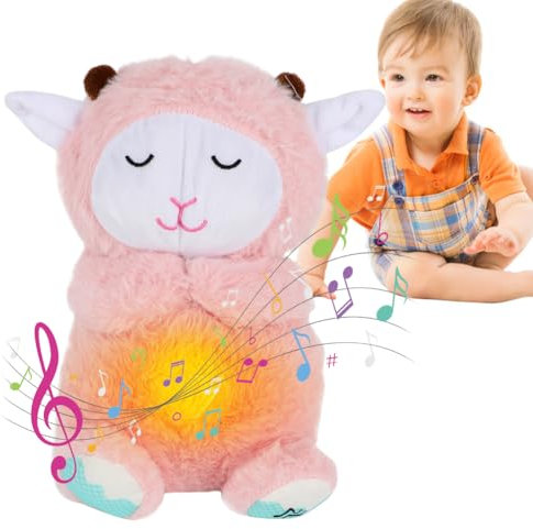 Tutamaz Schlummer-Einschlafhilfe Babys Schaf Kuscheltier mit Herzschlag Schlummer-Schafe Baby Spielzeug Baby Spielzeug Nachtlicht mit Musik für Babys Erstausstattung für Neugeborenen Geschenk