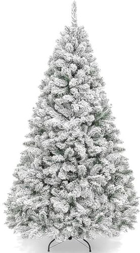 Asinse 152 cm großer künstlicher Weihnachtsbaum mit weißer schwerer Schneebeflockung, leicht und einfach zu montieren, mit Metallständer, 650 Spitzen
