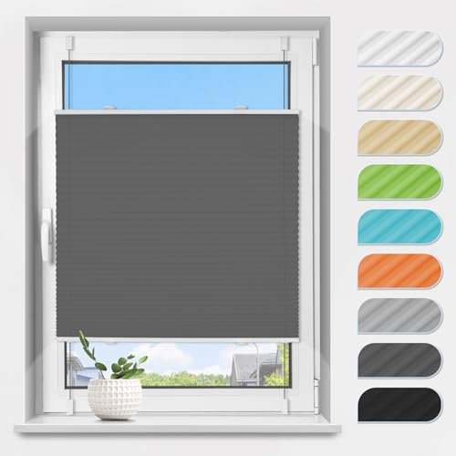 Plissee ohne Bohren Klemmfix Anthrazit B75 x H120 cm, Plissees Lichtdurchlässig und Sichtschutz Jalousie Easyfix Faltrollo mit Klemmträger Plisseerollo Sonnenschutz für Fenster & Tür
