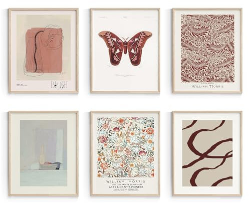 Habseligkeit Wand-Kunstdrucke, rote Schmetterlinge, Retro-Wanddekoration für Zimmer, ästhetisch, abstrakte Poster für Schlafzimmer, ungerahmt, 20,5 x 25,5 cm, 6 Stück