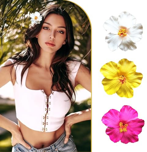 YIUWOD 3pinza Flor Pelo - Flores Pelo - Pinzas Pelo Flor - Adecuado Para Fiestas, Viajes, Vacaciones en La Playa, Citas, PequeñOs Accesorios Para Decorar Ropa (Blanco Y Amarillo Rosa)
