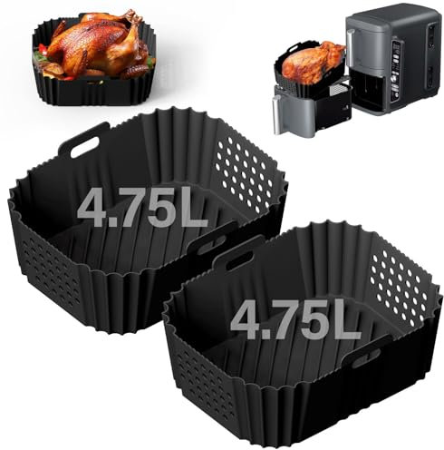 2 Stück Airfryer Zubehör für Ninja Double Stack XL SL400EU, Heißluftfritteuse Silikonform für Foodi Max Dual Zone AF400EU AF300EU 7.6 9.5L, Air Fryer Silikon Backform Einsatz Schwarz