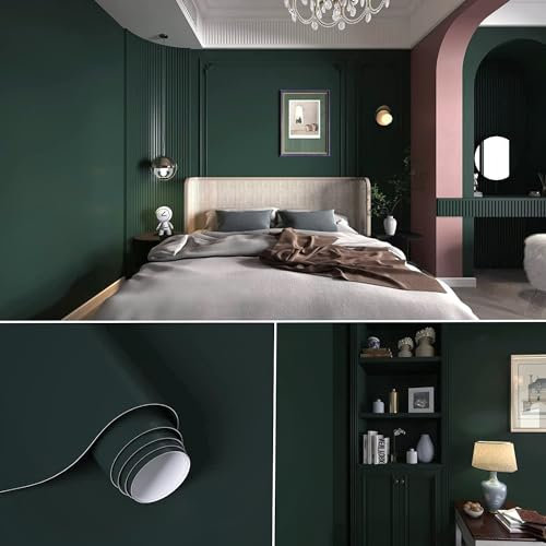 XRUIBZI Plain Dark Green Wallpaper 60cmx1000cm Sticky Back Plastic Worktop Vinyl Covering Solid Green Kitchen Contact Paper Self Adhesive Waterproof Wall Paper for Kitchen Countertop Wall