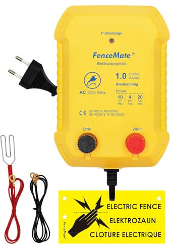 FenceMate 230V Weidezaungerät 1J für 4 bis 20 km, Spitzenspannung 10kV für Geflügel, Hobbytiere, Steuergerät zum Schutz von Gärten und Grundstücken