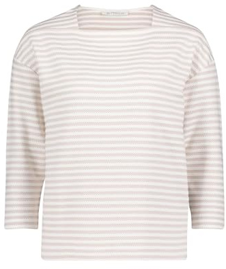 Betty & Co Damen Ringelshirt mit U-Boot-Ausschnitt Taupe/Cream,M