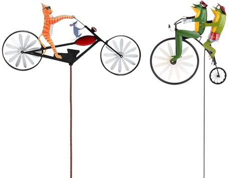 Outdoor-Rasenfrosch-Motorrad-Windmühle, Hoffrosch auf einem Vintage-Fahrrad-Windspiel, Hexe auf Fahrrad, Windspiel, skurrile Gartendekoration für alle Jahreszeiten, niedliche Vintage-Frosch-Skulpturen