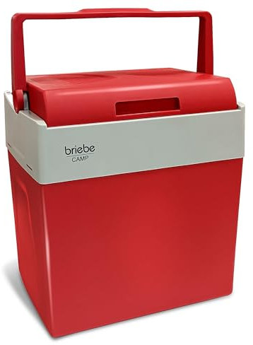 briebe Nevera Portátil Eléctrica de Viaje para Coche, Camping, 12V / 220V, Capacidad 28 Litros, Refrigera, Mantiene el Calor, Modo Bajo Consumo, Rojo