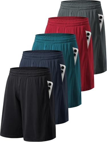 miijoory 5er Pack Sporthose Herren Kurz Hosen Sport Shorts mit Taschen Schnell Trocknend Trainingshose Laufhose für Gym Basketball Fitness(3XL,Schwarz, Dunkelgrau, Dunkelblau, Dunkelrot, Dunkelgrün)