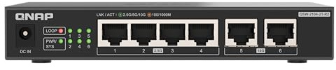 QNAP Switch QSW-2104-2T-R2 | 2 x 10GbE, 4 x 2,5GbE, Plug & Play no gestionado, sin Ventilador