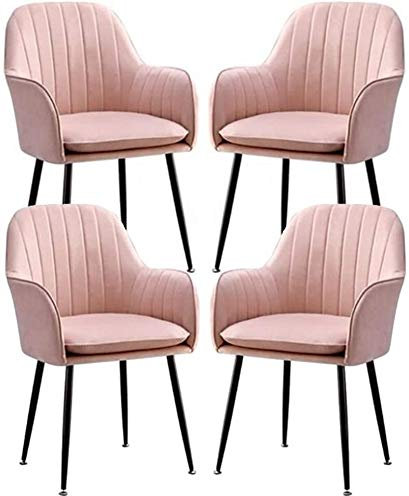 Esszimmerstühle mit Armlehnen und Rückenlehne, modern, Samt, für Küche und Esszimmer, mit stabilen Metallbeinen (Rosa), 4 Stück
