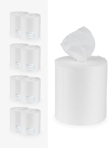 PG PrimeGuest SUPPLY Reinigungstuch M-Wipes Reinigungstücher auf Rolle Spunlace Vlies 50 gsm Weiß 17 x 25 cm ca. 200 Abrisse Einweg Putztücher fusselfrei saugstark reißfest (8 Rollen)