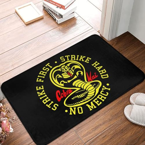OOAHJEID Fußmatte Badteppich Teppich Cobra Kai Küchen-/Badematten rutschfest für den Außenbereich Strike First Strike Hard 80er-Jahre-Film Fußmatte Eingangsteppich