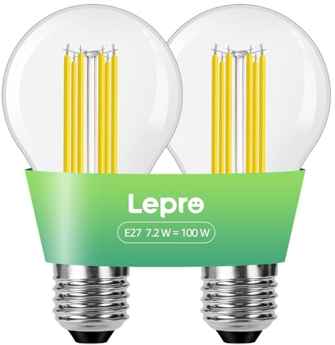 Lepro Energieklasse A E27 LED Warmweiss, 7.2W 1521LM 2700K Glühbirne | Nicht Dimmbar, 300° Winkel E27 Glühbirne, ersetzt 100W, Stromkosteneinsparung, 50000 Stunden Lebensdauer, 2 Stück