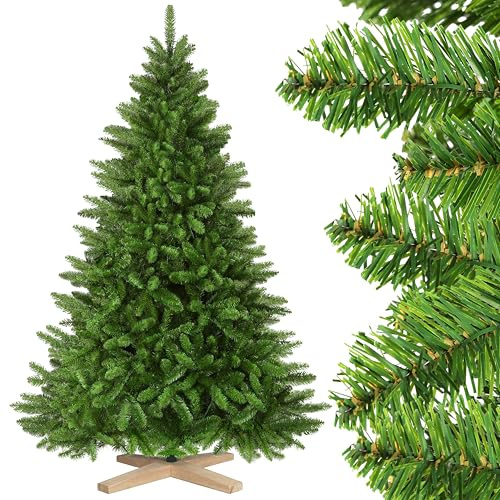 Shareconn 100% PVC Árbol de Navidad Artificial, 1381 Ramas Ajustables, Base de Madera de Pino, Fácil Montaje, Abundante Follaje, Reutilizable, 210 cm