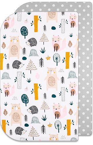 Lovely Hippo Spannbettlaken 50x89cm Kompatibel mit Babybay - 100% Baumwolle - Spannbettlaken Kompatibel mit BabyBay Maxi, Midi, Boxspring, Comfort, Comfort Plus (Waldtiere, 50x89cm)