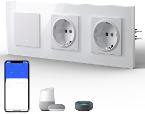 BSEED Doppelt Steckdose mit Lichtschalter Unterputz 1 Fach 1 Weg WIFI Smart Lichtschalter (Neutralleiter Erforderlich), Compatibel mit Alexa/Google Home，228mm，Weiß