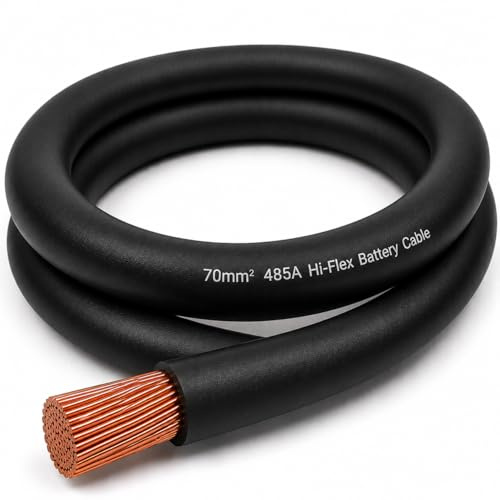 MKGT 485A Hi-Flex Battery Cable – 70mm2 00 Gauge Pure Copper Single Core PVC Welding Wire for 12V & 24V Automotive, Campervan, Solar, Inverter & Leisure Battery Systems (Black, 9 Meters)