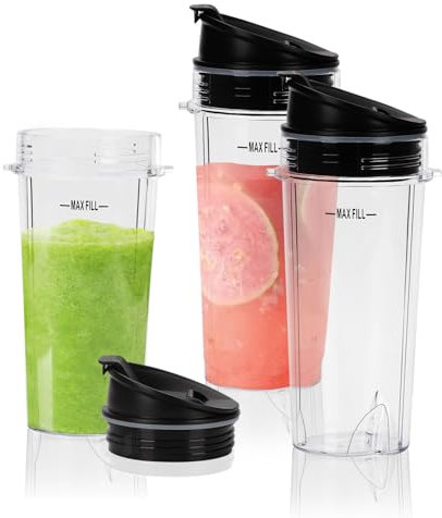 2 Pack 24oz Ninja Blender Cups, Blender Replacement Parts with to-Go Lid and 7 Fins Extractor Blade, Blender Accessories Replacement Parts for Ninja Blender (3pcs-16oz)