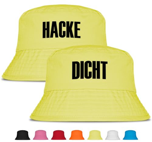 Prozente Momente Hacke/Dicht - Fischerhut Set | Anglerhut | Sonnenhut | Sommer | Party | Malle | lustige Sprüche | OneSize | Malle | Urlaub (Neongelb)