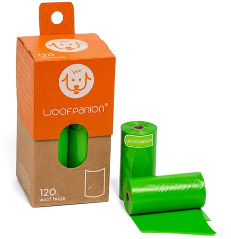 Woofpanion Improved Dog Poop Bags - Extra Strong Leak Proof Waste Bags Made from Recycled Plastic Unscented Refill Rolls for Easy Cleanup 8 rolls | 120 bags