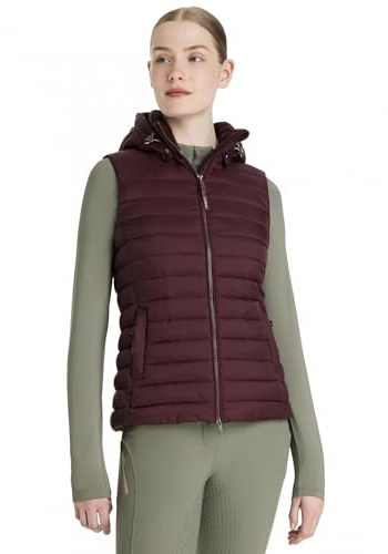 LeMieux Rose Hooded Puffer Gilet - Two Way Zip - Detachable Hood - Damson - UK14