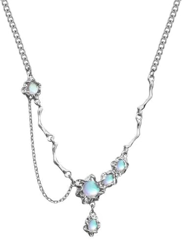 OIXYEY Unregelmäßige Y2K Mondstein Kette,Halskette Y2K Accessoires Grunge Necklace Silver Halsband Kette Metall Vintage Schmuck Kreuz Stern Aesthetic Necklace Mädchen Frauen Gothic Schmuck