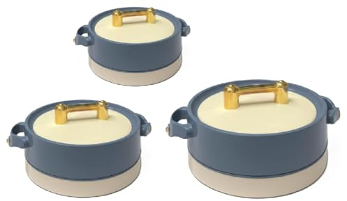 Rishabh Insulated Hot pot Casserole Hot & Cool Food Serving Dish with Lid, Double Wall. Stainless Steel Inside Set of 3 (Size 1500,2000, & 2500ml) (Slate Blue)