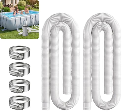 Axrye Swimming Pool Replacement Hose 1.25 Diameter for Above Ground Pools, 150cm/59 Pool Pump Hose with 4 Metal Clamps for Intex Filter Pump or 1-1/4 (32mm) Hoses - (2 Pack)