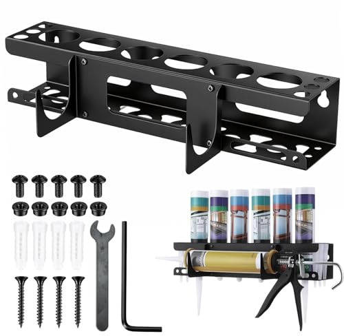 Dexpally Silicone Tube Holder Storage Wall Mount Sealant Tube Holder 6 Hole Rustproof Mastic Cartridge Organiser Storage Solutions for Workshop, Garage, Plumbers & Trade Vans Holds