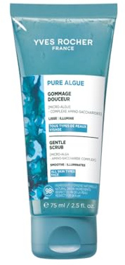 Yves Rocher Pure Algue Exfoliante Facial Luminosidad Ultra-frescor 75ml | Gel limpiador facial marino con efecto peeling - Uniformiza la textura de la piel y limpia para una piel radiante