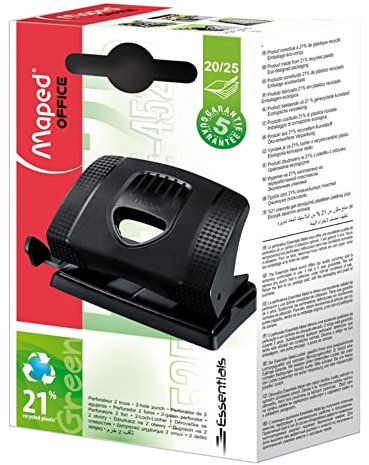 Maped - Perforateur Essentials Green - Ecologique et Economique - 20/25 Feuilles - coloris Noir
