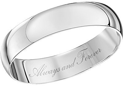 Theia Unisex Ehering 9 Karat Weißgold, Massive D-Form, Gravur Always and Forever poliert, 4mm - Größe 50 (15.9)