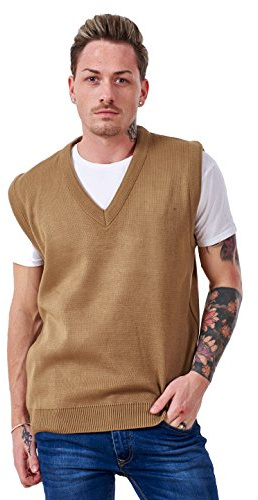 Malay Men’s Plain Knitted v Neck Classic Sleeveless Cardigans Tops Tank Jumpers Size S to 5XL