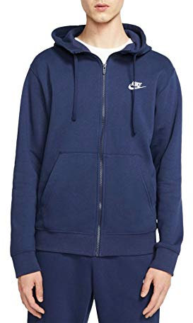 Nike Herren Hoodie mit Durchgehendem Reißverschluss Sportswear Club Fleece, Midnight Navy/Midnight Navy/White, S, BV2645-410