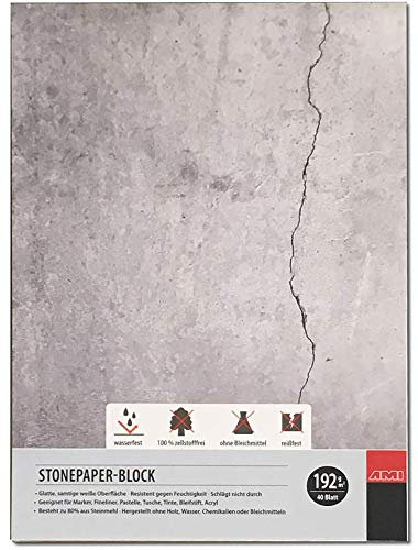 Steinpapier-Block, Stonepaper-Block, Skizzenblock, 192g/m², 40 Blatt, inkl. 1 Bleistift HB (20x20cm)