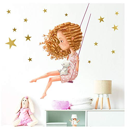 Little Deco Wandtattoo Mädchen mit Hase auf Schaukel DL199