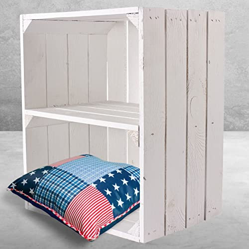 4 neue weiße Obstkisten mit Einlegeboden/Zwischenbrett Quer 50cm x 40cm x 30cm Weinkisten Holzkiste Regal Bücherregal Kiste shabby chic Mehrzweck
