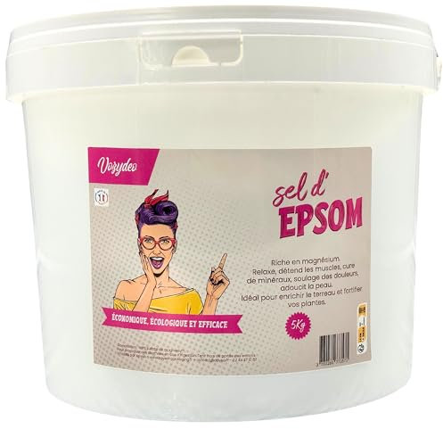 Sel d'Epsom 5Kg, 100% naturel et fort en magnésium - Entreprise Française, envoie rapide et soigné - Guide d'utilisation offert !