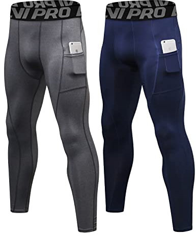 LNJLVI Kompressionshose Herren Sport Leggings Atmungsaktive Trainingshose für Jogging Fitnessstudio Laufen (Navy-Grau,L)