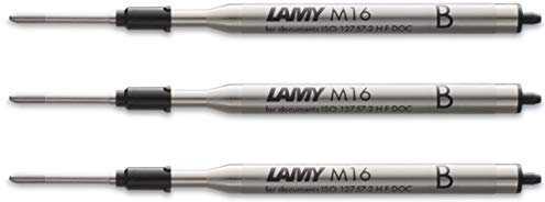 LAMY M16 3er Set Kugelschreiber-Großraummine aus Metall - Original Ersatzmine für alle Lamy Kugelschreiber Modelle - dokumentenecht - Strichbreite Fein in Tintenfarbe schwarz