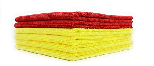 SellerKing® 6 Mikrofasertücher gelb (4) und rot (2) Microfaser Reinigungstücher Putztlappen Bad Badezimme Toilette WC 40x40 cm