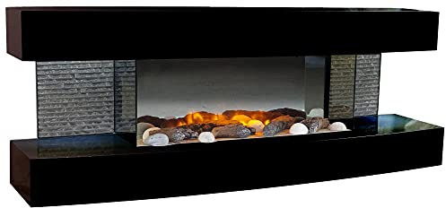 CHEMIN'ARTE Chimenea eléctrica de Pared con calefacción Lounge Negra, Efecto de Llama Leds - Chimenea Decorativa bajo Consumo - Mando a Distancia