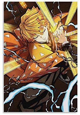 YZLI Anime-Poster Dämonen-Slayer Agatsuma Zenitsu, dekoratives Gemälde, Leinwand, Wandkunst, Wohnzimmer, Poster, Schlafzimmer, Malerei, 50 x 75 cm